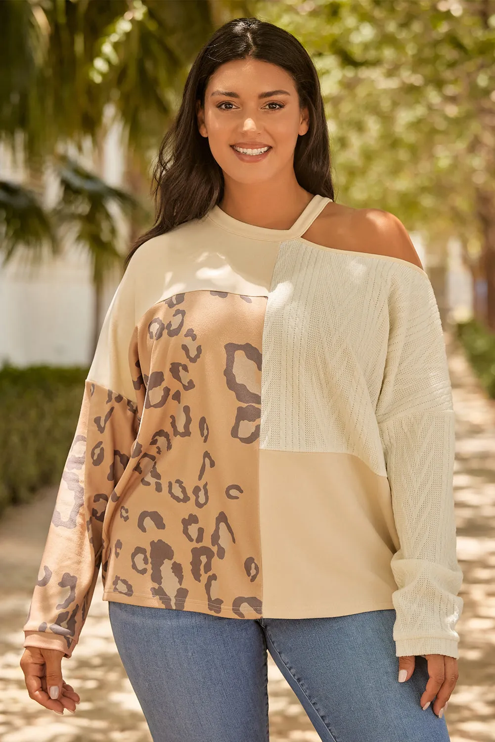 Cable Knit Mix Cutout Plus Top