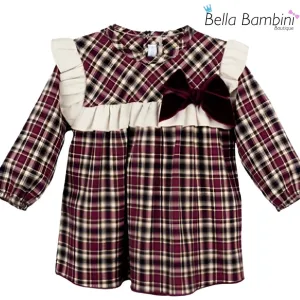 Calamaro Girls Burgundy Check Dress