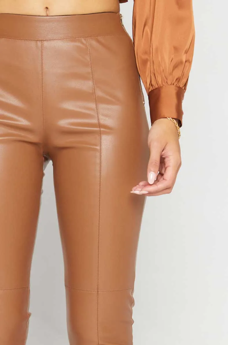 Camel Faux Leather Pants
