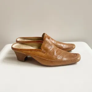 Camel Leather Slip On Mules | Size 6.5