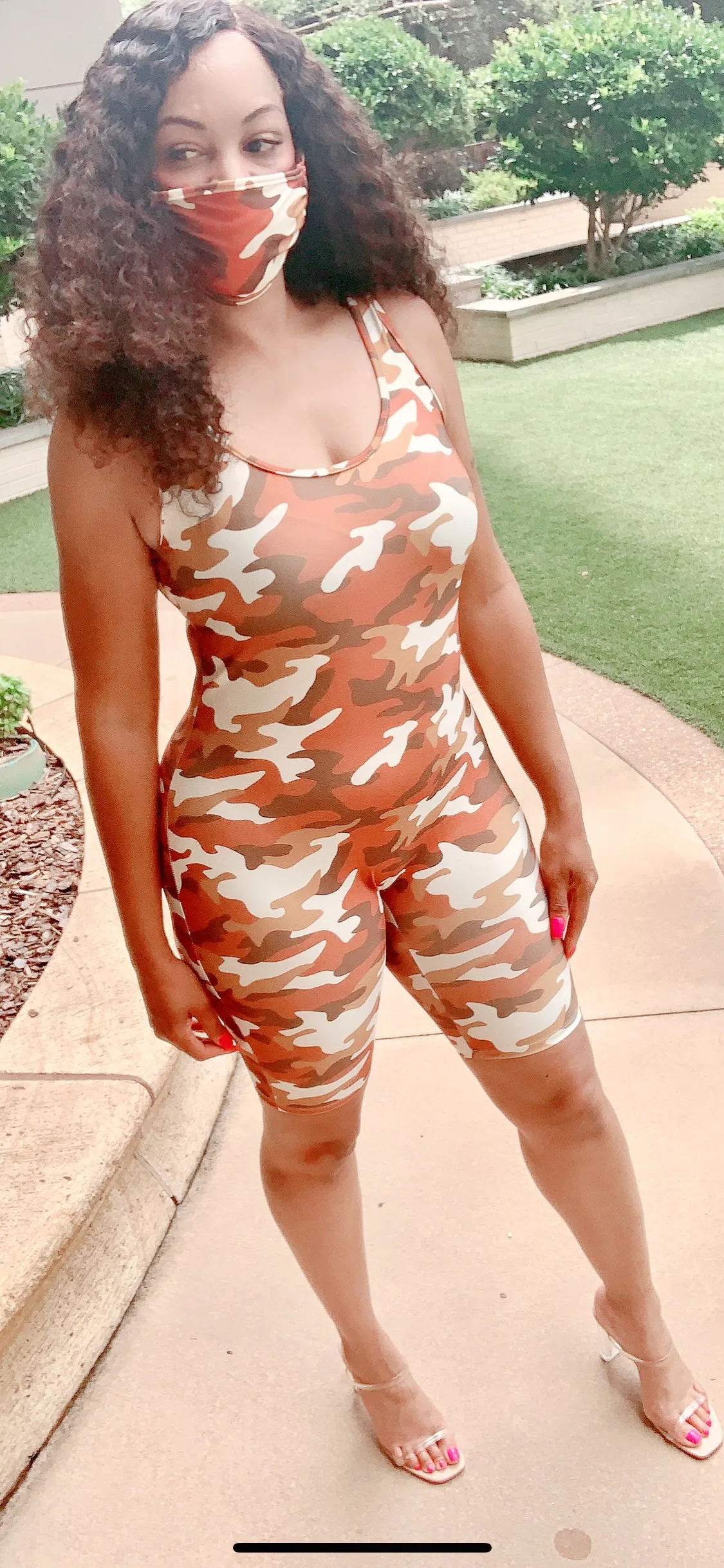 Camo Cute Nylon Romper with Matching Mask‼️ Multiple Colors Available!