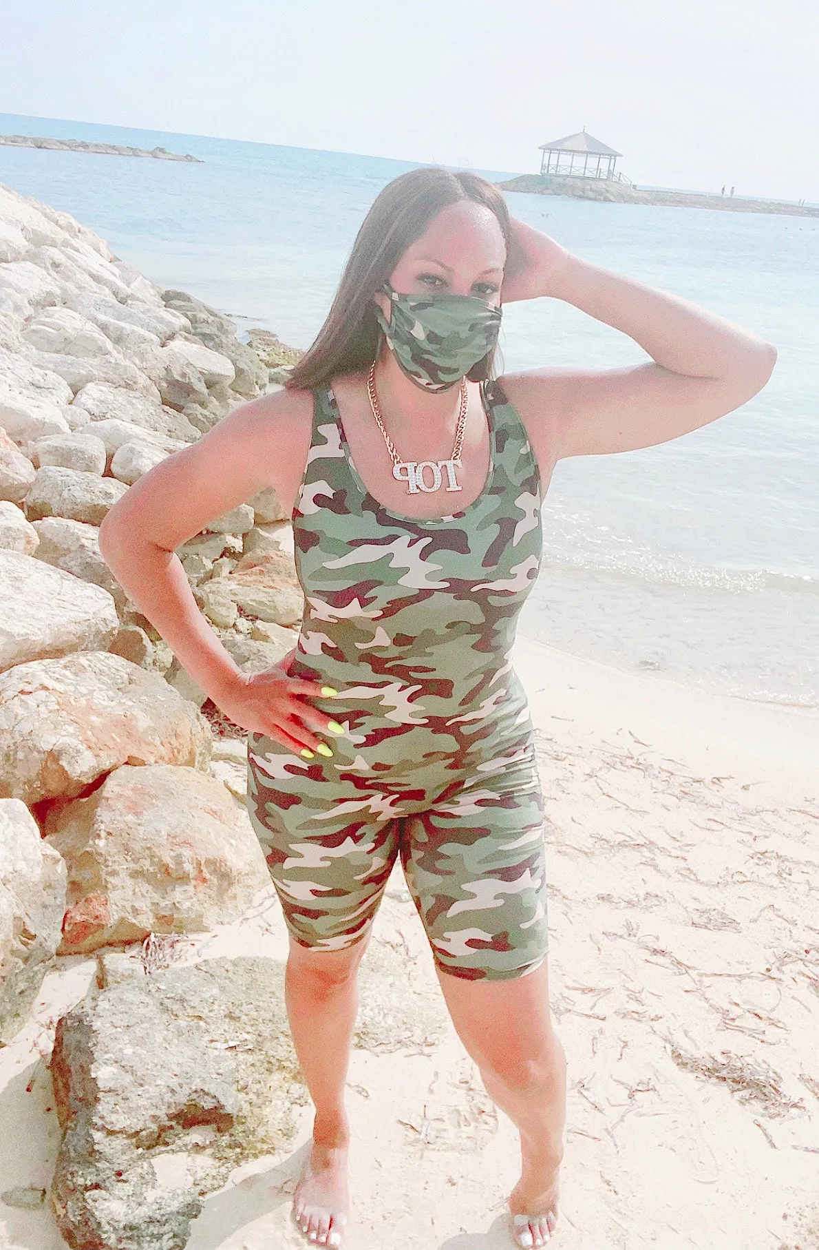 Camo Cute Nylon Romper with Matching Mask‼️ Multiple Colors Available!