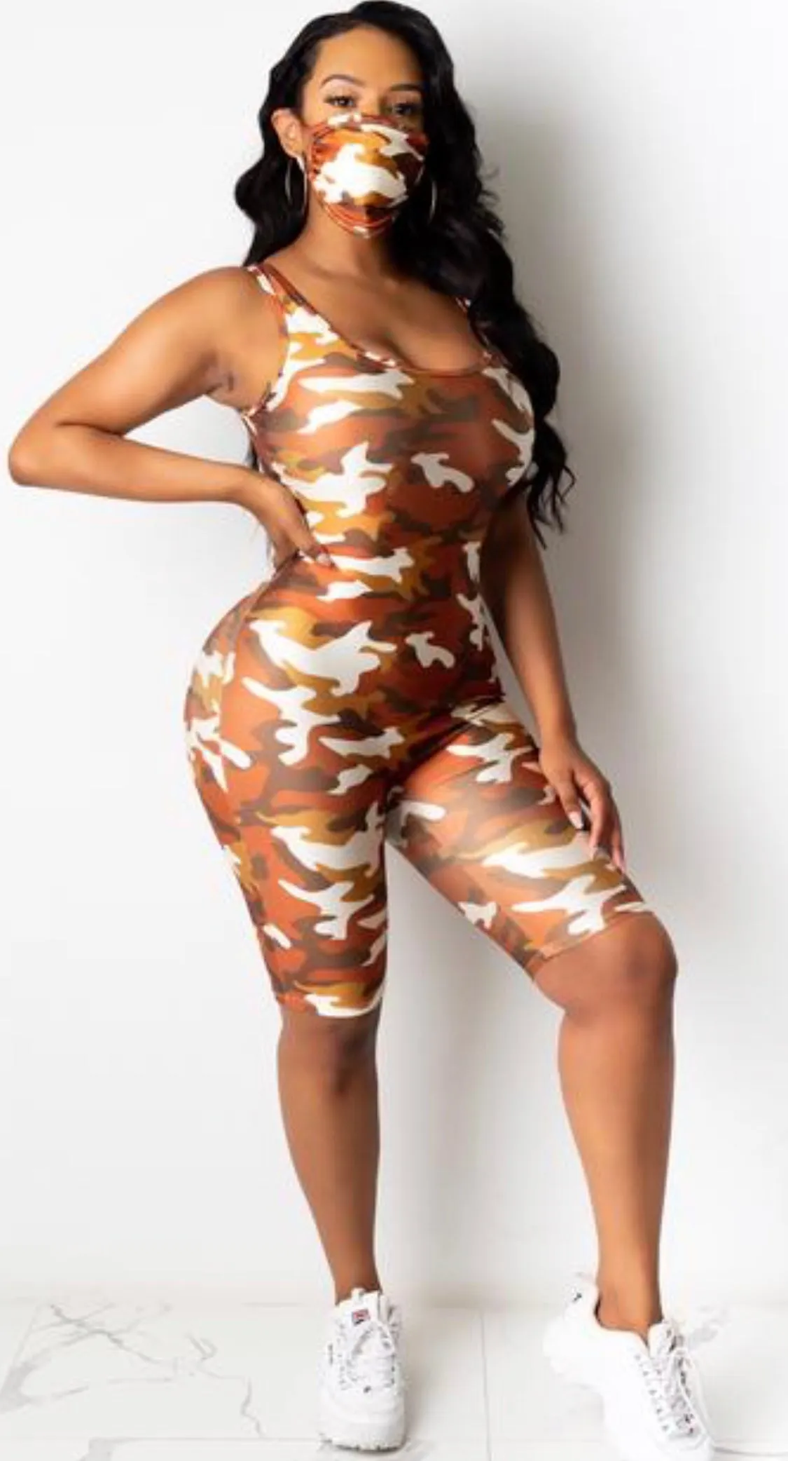 Camo Cute Nylon Romper with Matching Mask‼️ Multiple Colors Available!