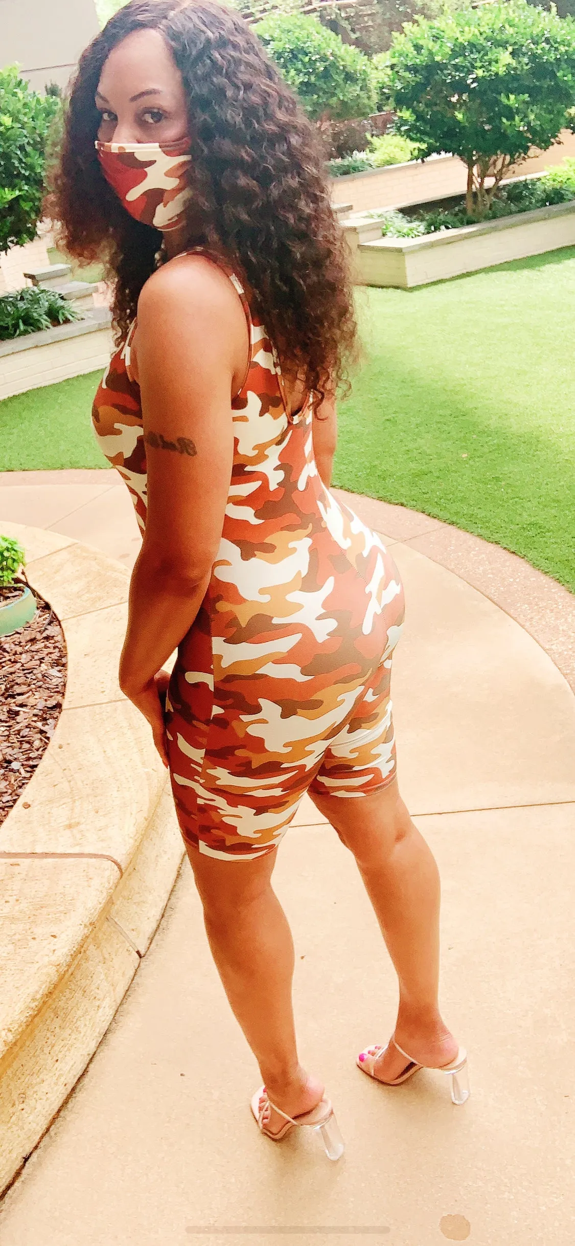 Camo Cute Nylon Romper with Matching Mask‼️ Multiple Colors Available!