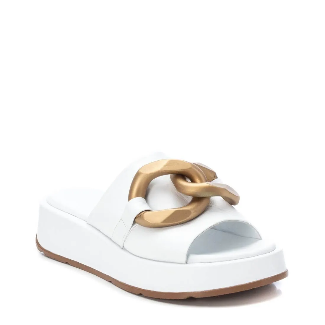 Carmela White Leather Slip On Flat Mules