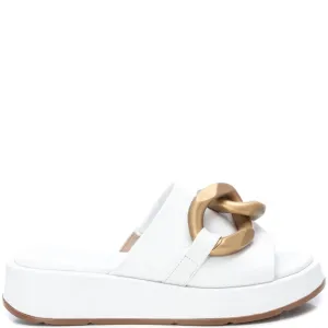 Carmela White Leather Slip On Flat Mules