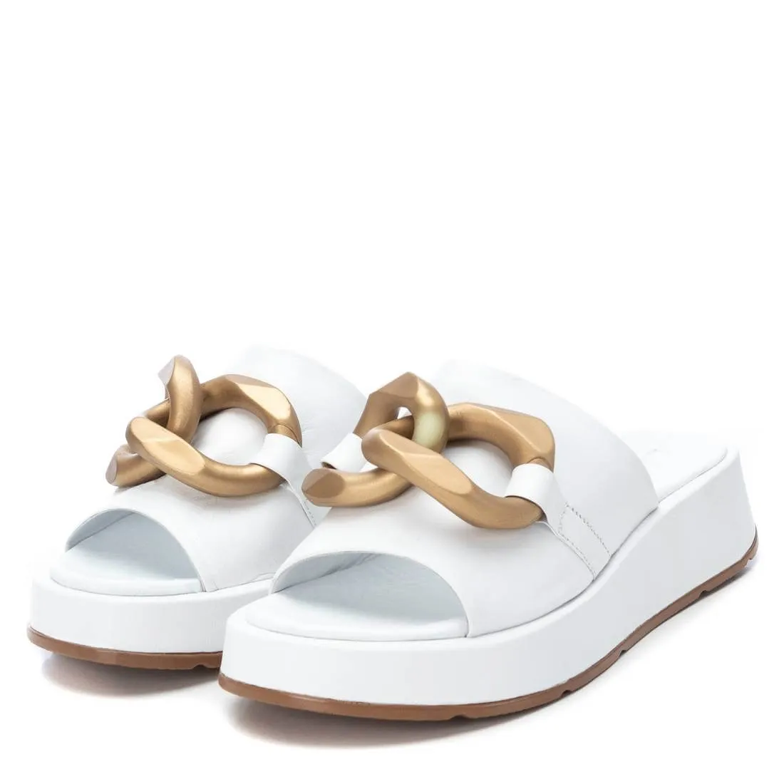 Carmela White Leather Slip On Flat Mules