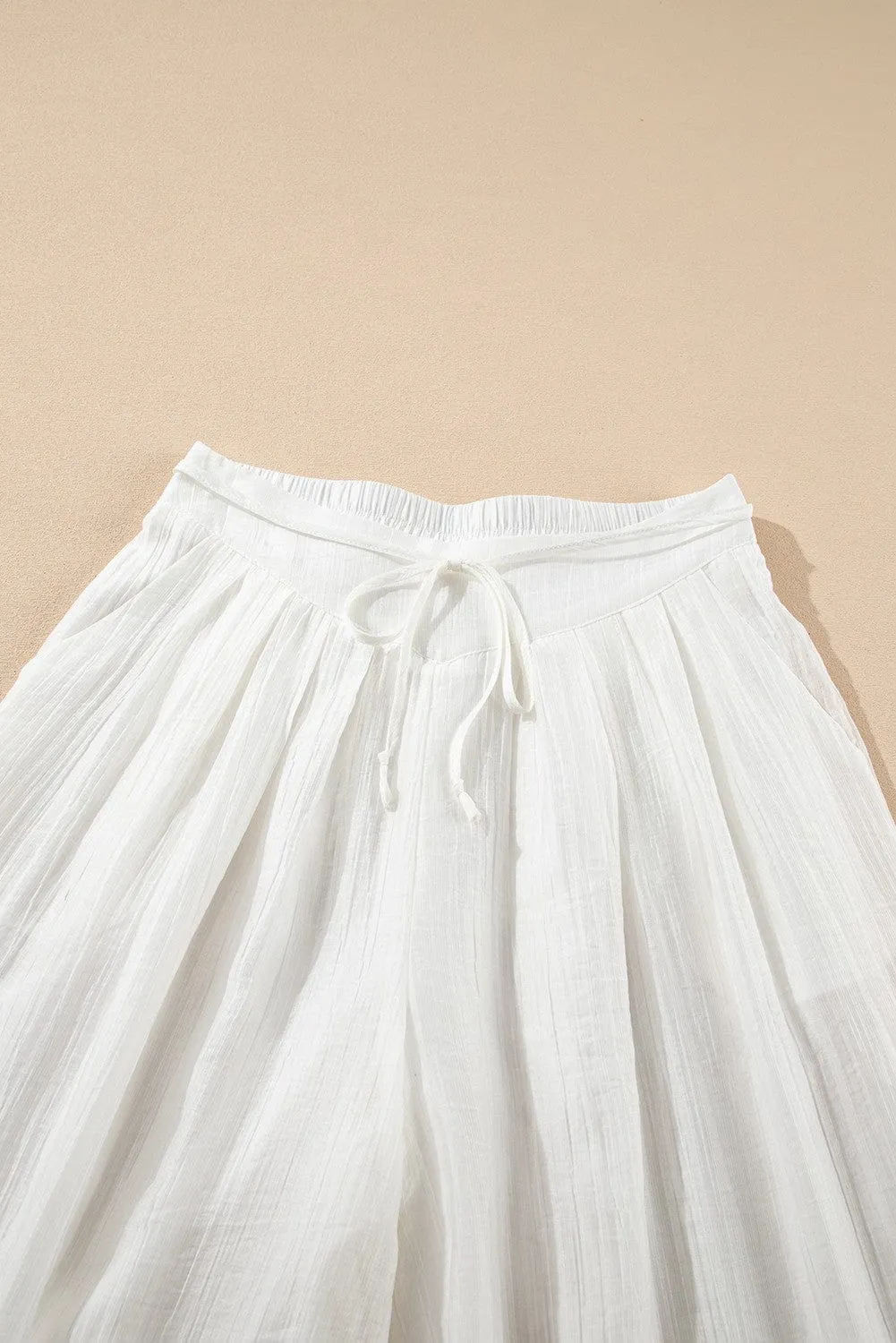 Casual Pleated Wide Leg Pants In White