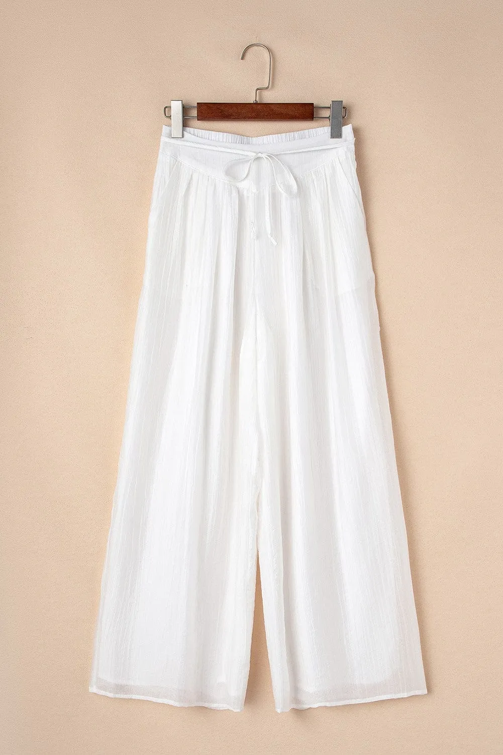 Casual Pleated Wide Leg Pants In White
