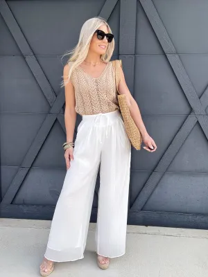 Casual Pleated Wide Leg Pants In White