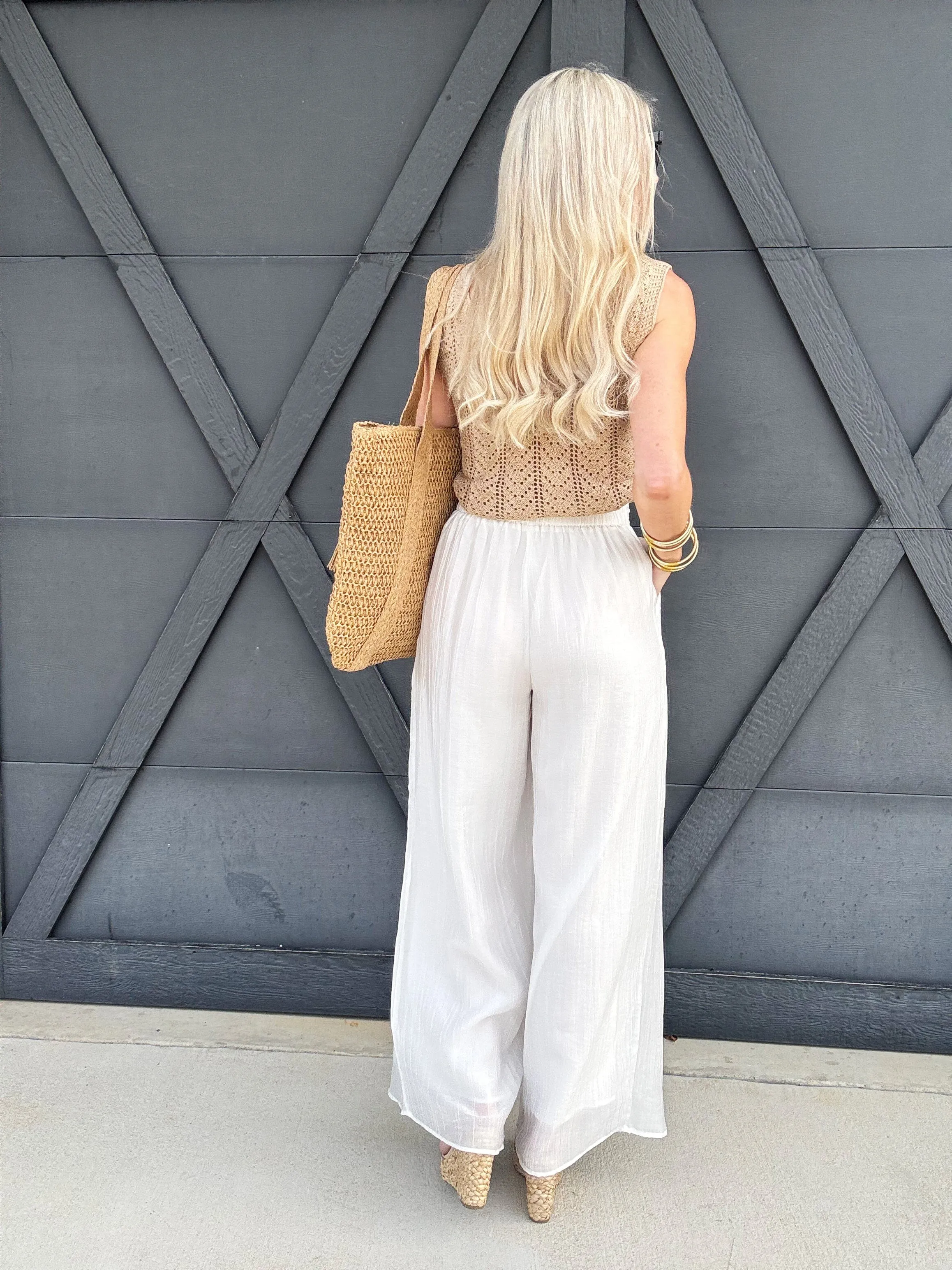 Casual Pleated Wide Leg Pants In White