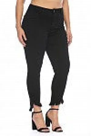 Cello Mid Rise Crop Skinny W/Fray Hem Black Plus Size