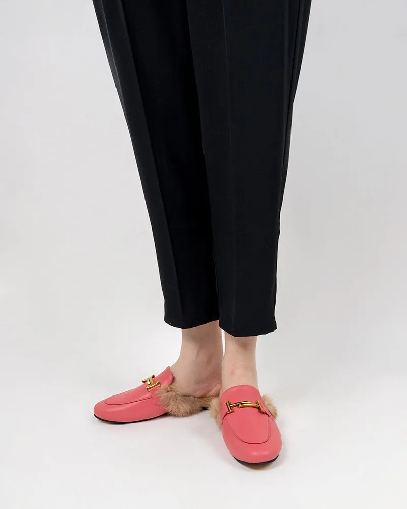 Chain Closed Toe Fur Backless Slip on Slides Mules