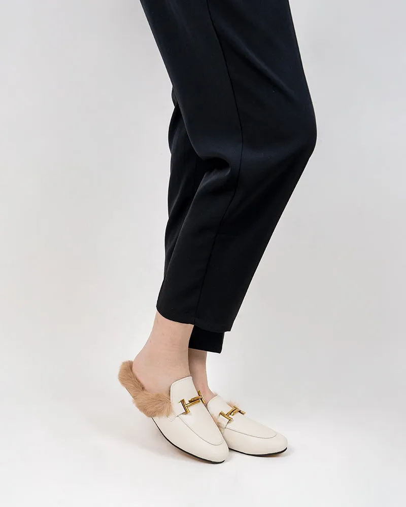 Chain Closed Toe Fur Backless Slip on Slides Mules
