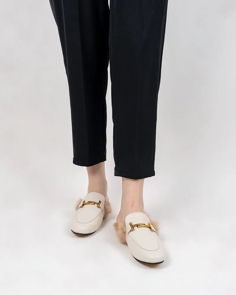 Chain Closed Toe Fur Backless Slip on Slides Mules