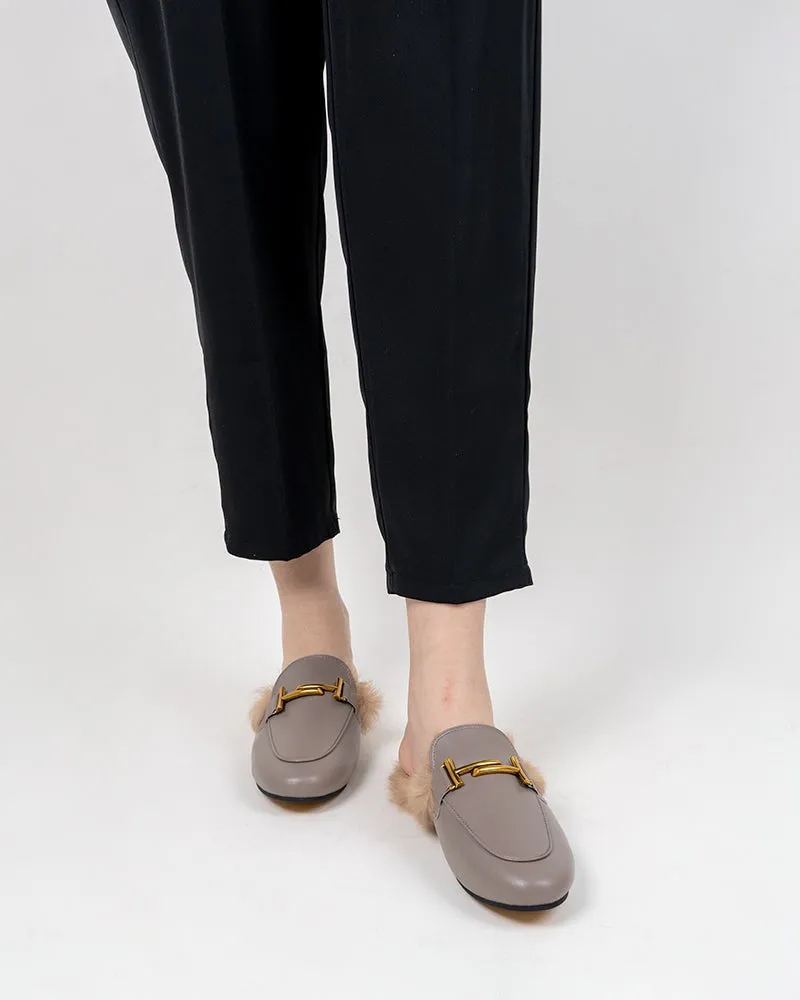 Chain Closed Toe Fur Backless Slip on Slides Mules