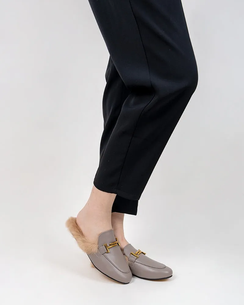 Chain Closed Toe Fur Backless Slip on Slides Mules
