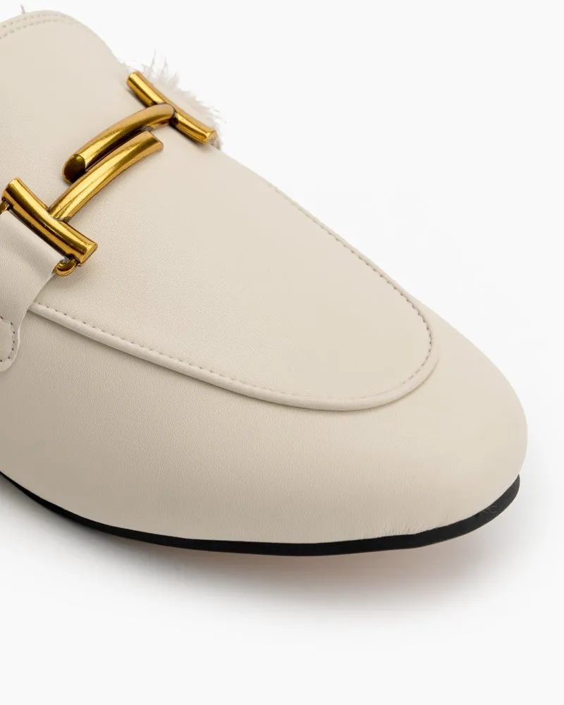 Chain Closed Toe Fur Backless Slip on Slides Mules