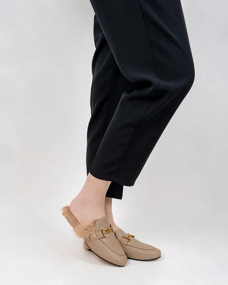 Chain Closed Toe Fur Backless Slip on Slides Mules