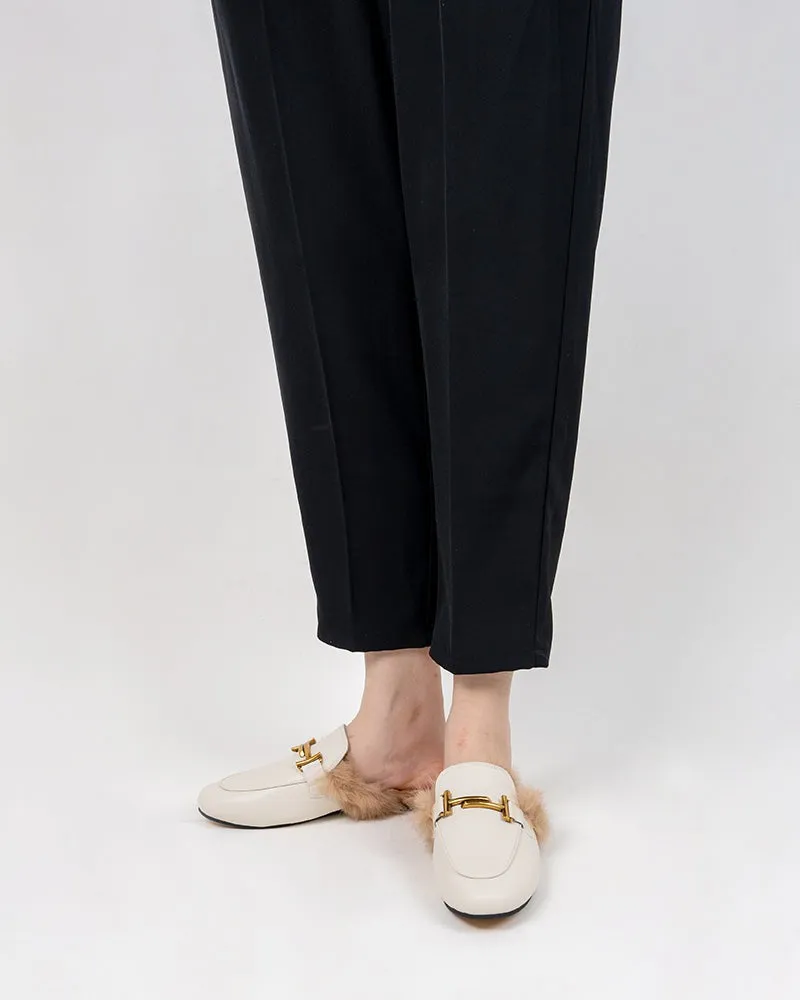 Chain Closed Toe Fur Backless Slip on Slides Mules