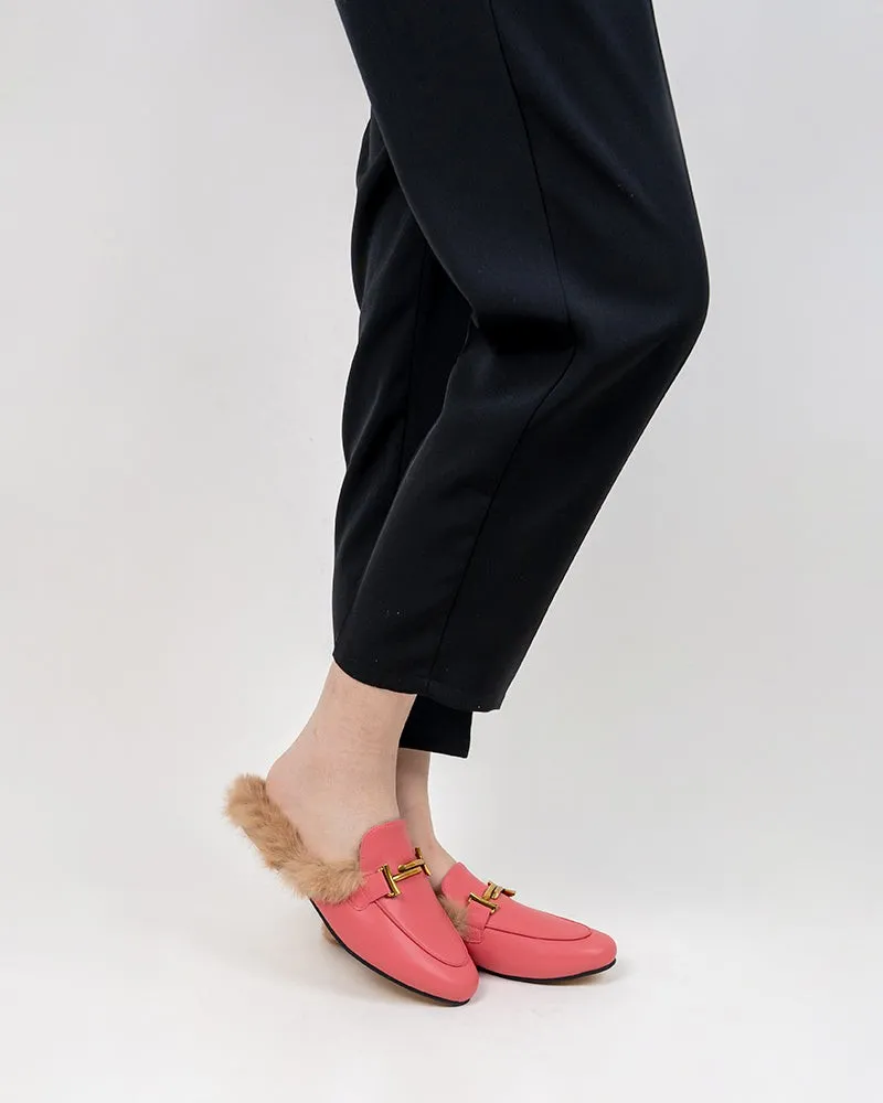 Chain Closed Toe Fur Backless Slip on Slides Mules