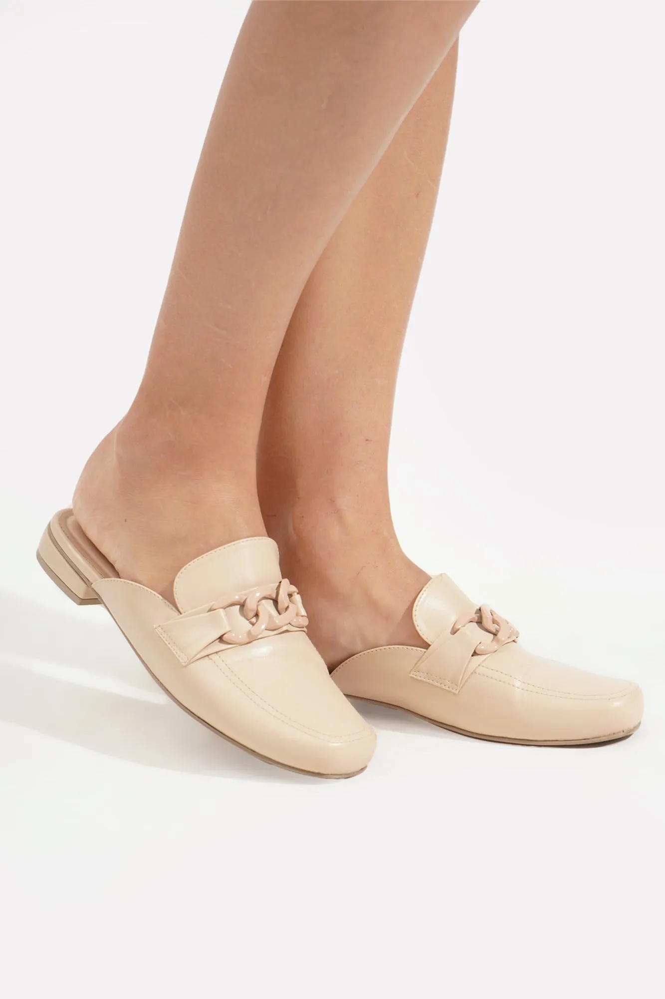 Chain-Embellished Loafer Mules