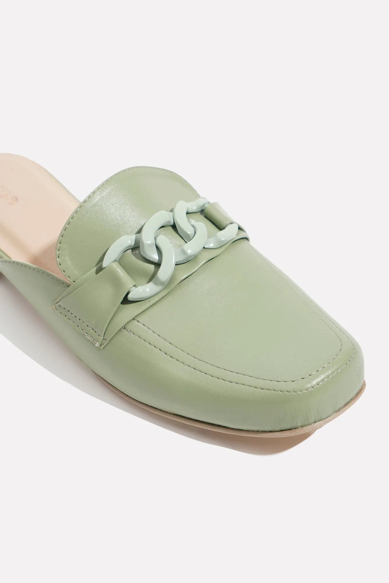 Chain-Embellished Loafer Mules