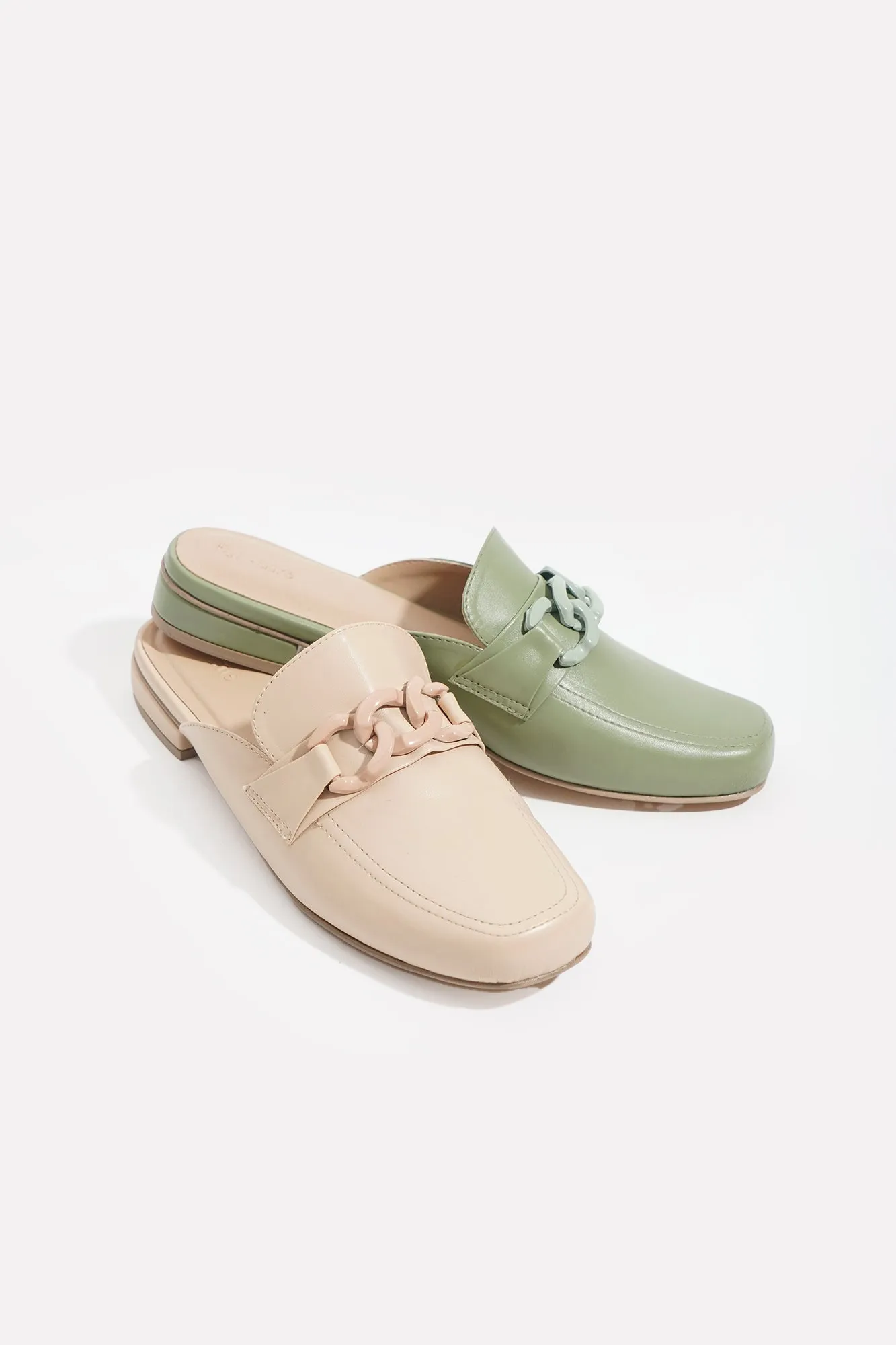 Chain-Embellished Loafer Mules