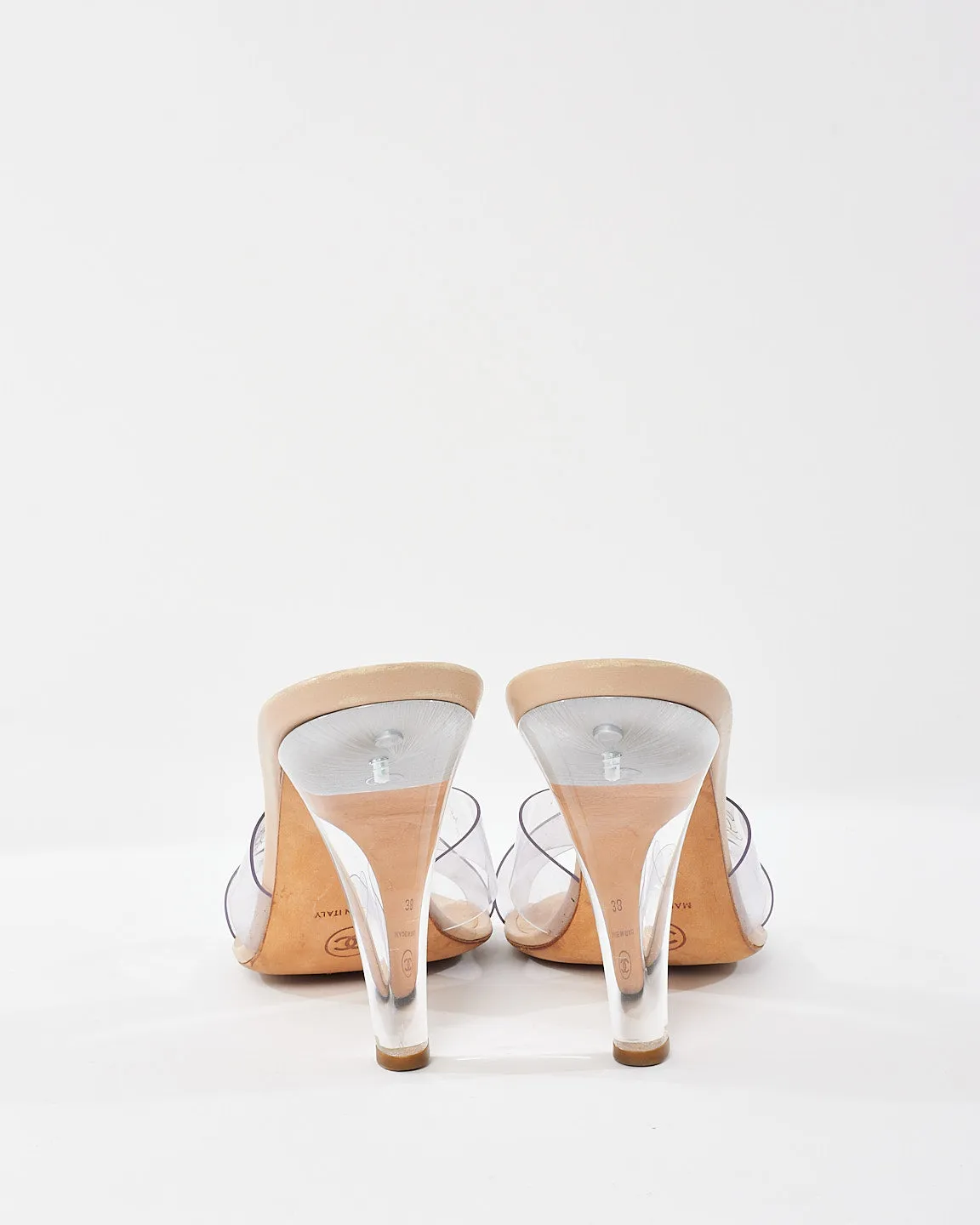 Chanel Clear PVC Logo High Heel Mule Sandals - 38