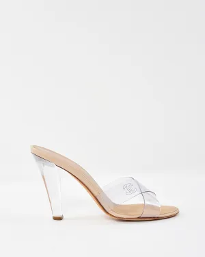 Chanel Clear PVC Logo High Heel Mule Sandals - 38