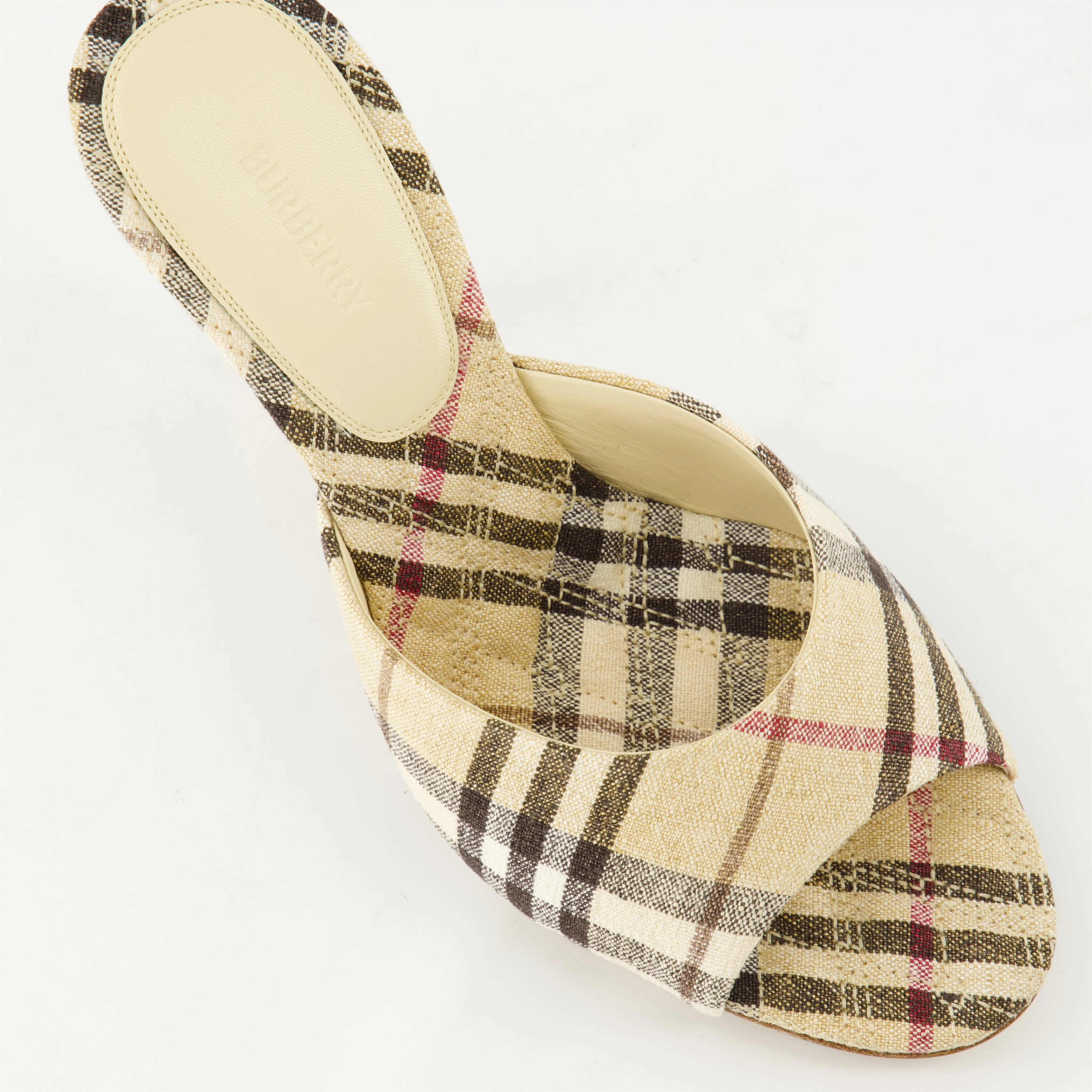 Checkered Print Heeled Mules