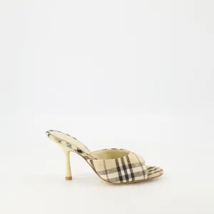 Checkered Print Heeled Mules