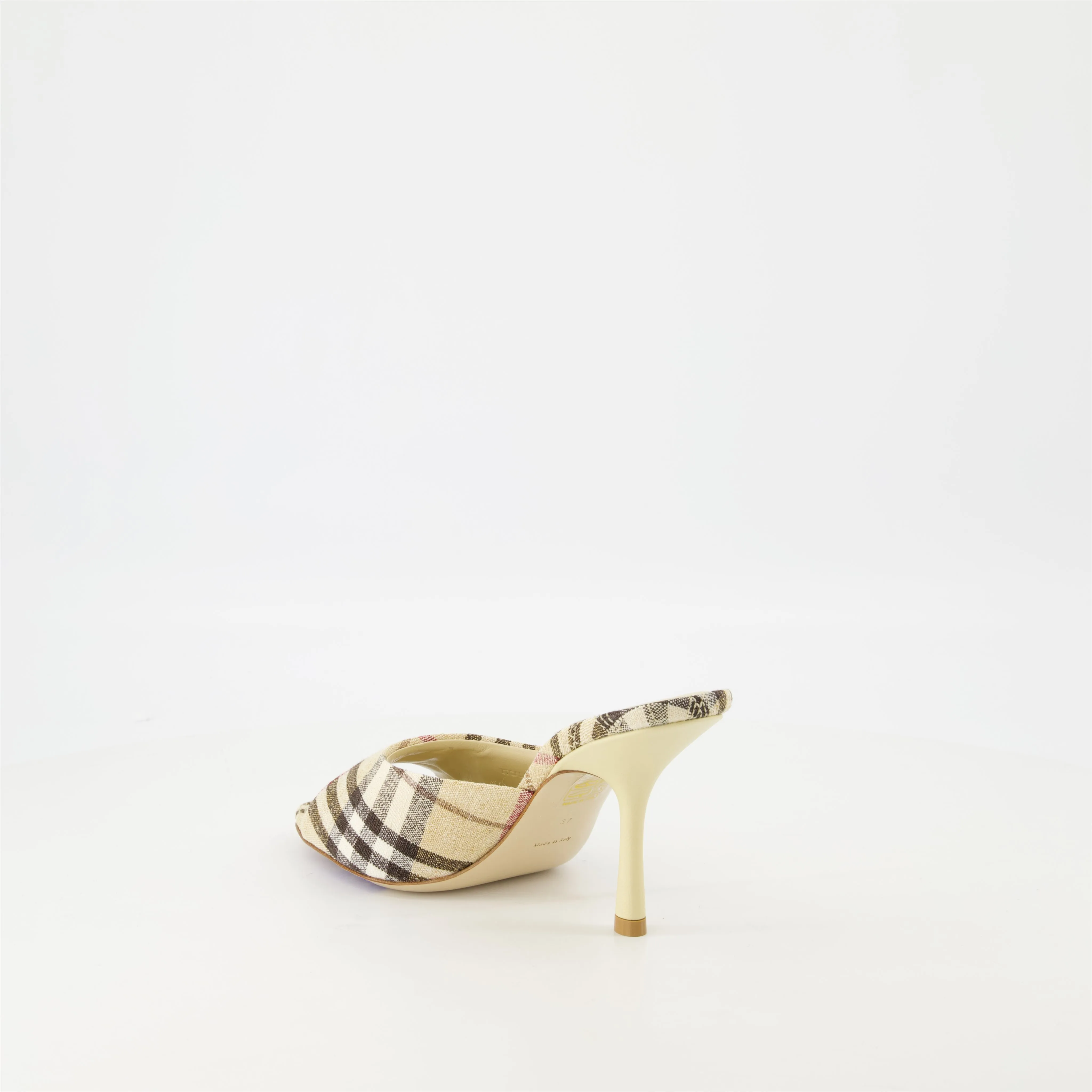 Checkered Print Heeled Mules