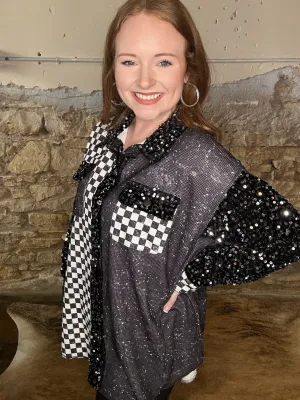 Checkered sequin shacket