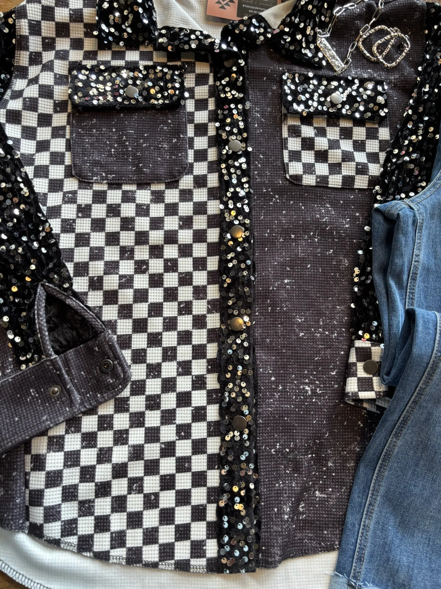 Checkered sequin shacket