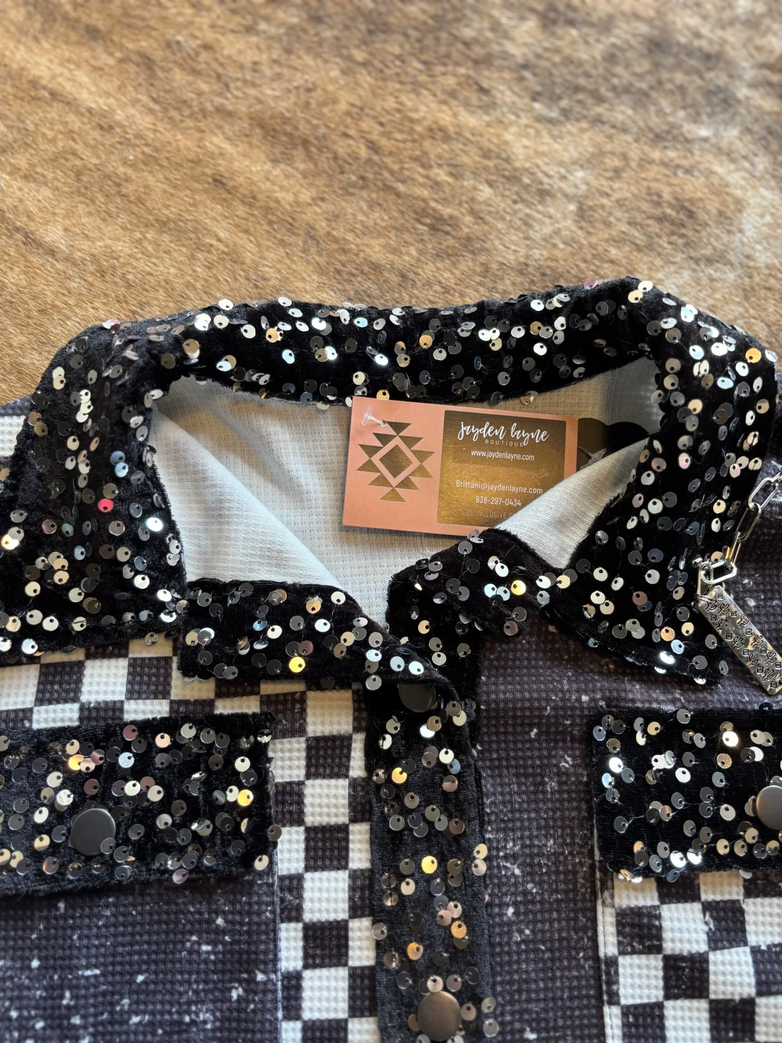Checkered sequin shacket