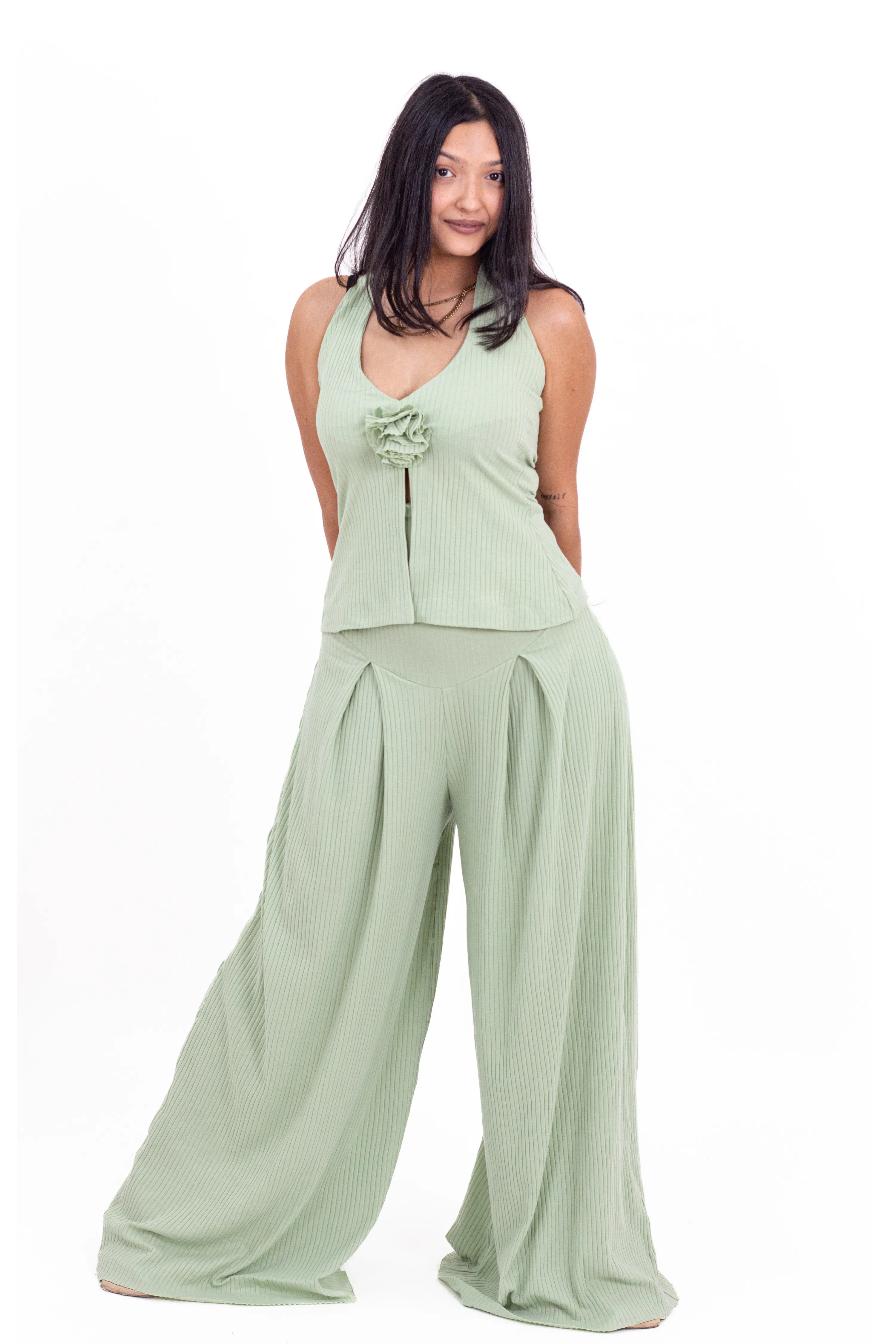 Cherry Red Ribbed Corset Pants