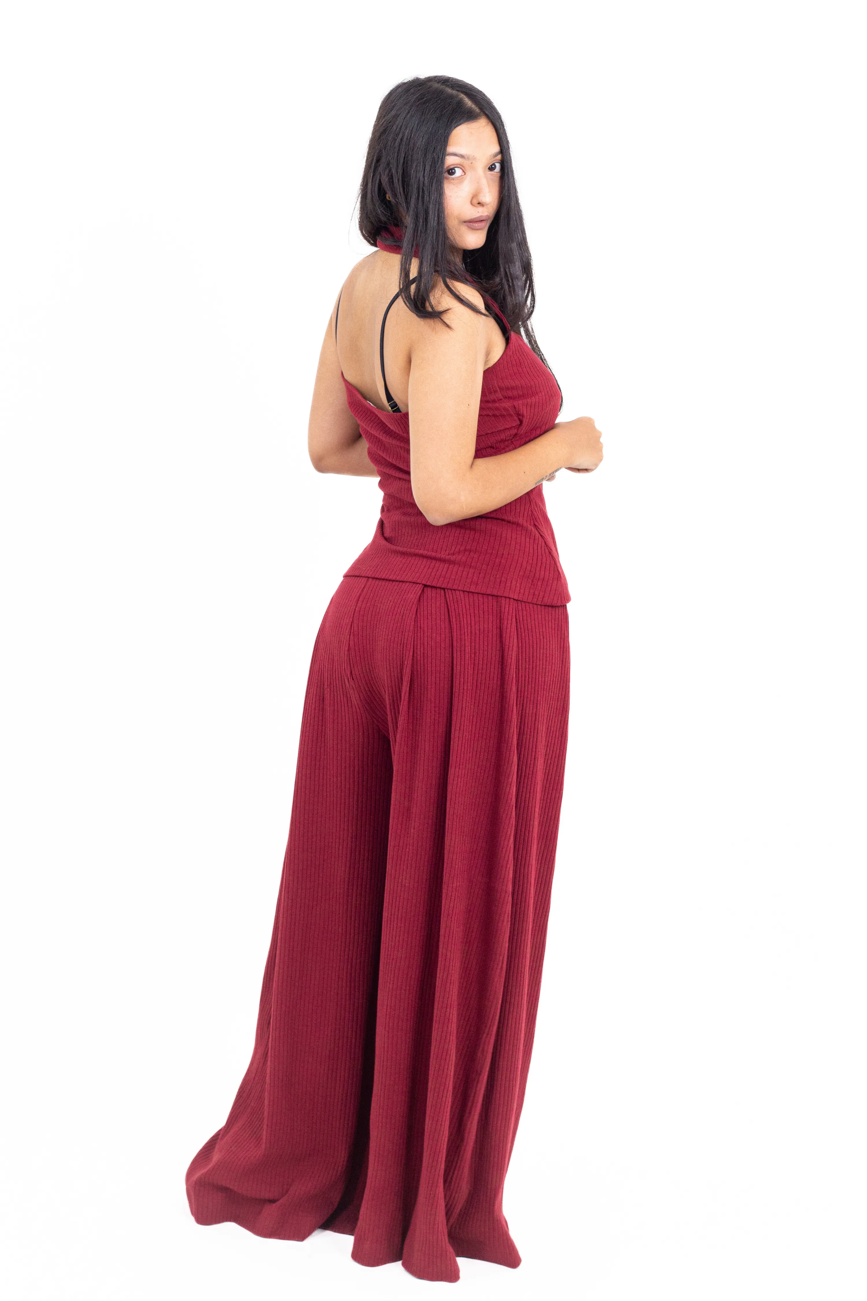 Cherry Red Ribbed Corset Pants