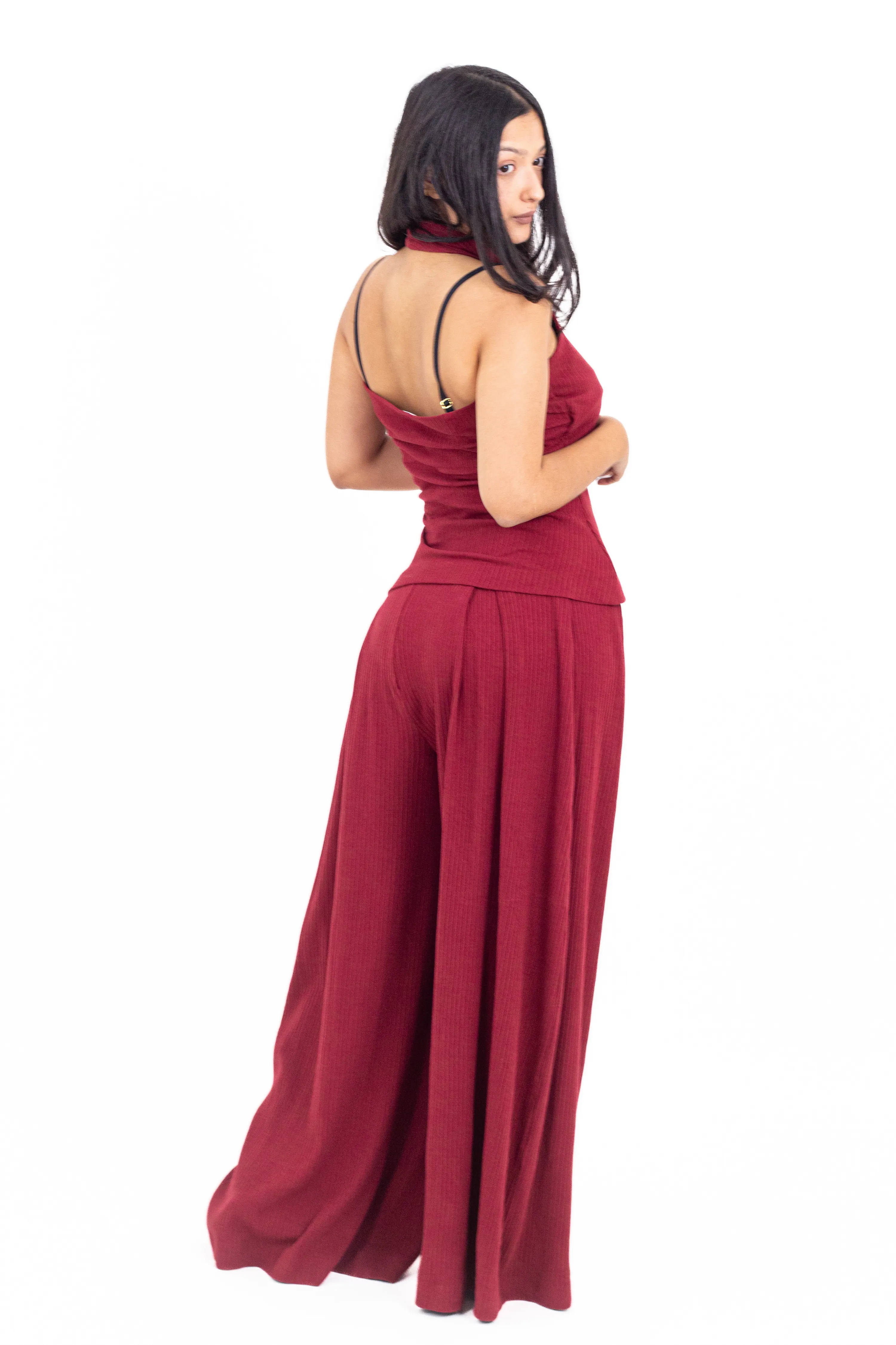 Cherry Red Ribbed Corset Pants