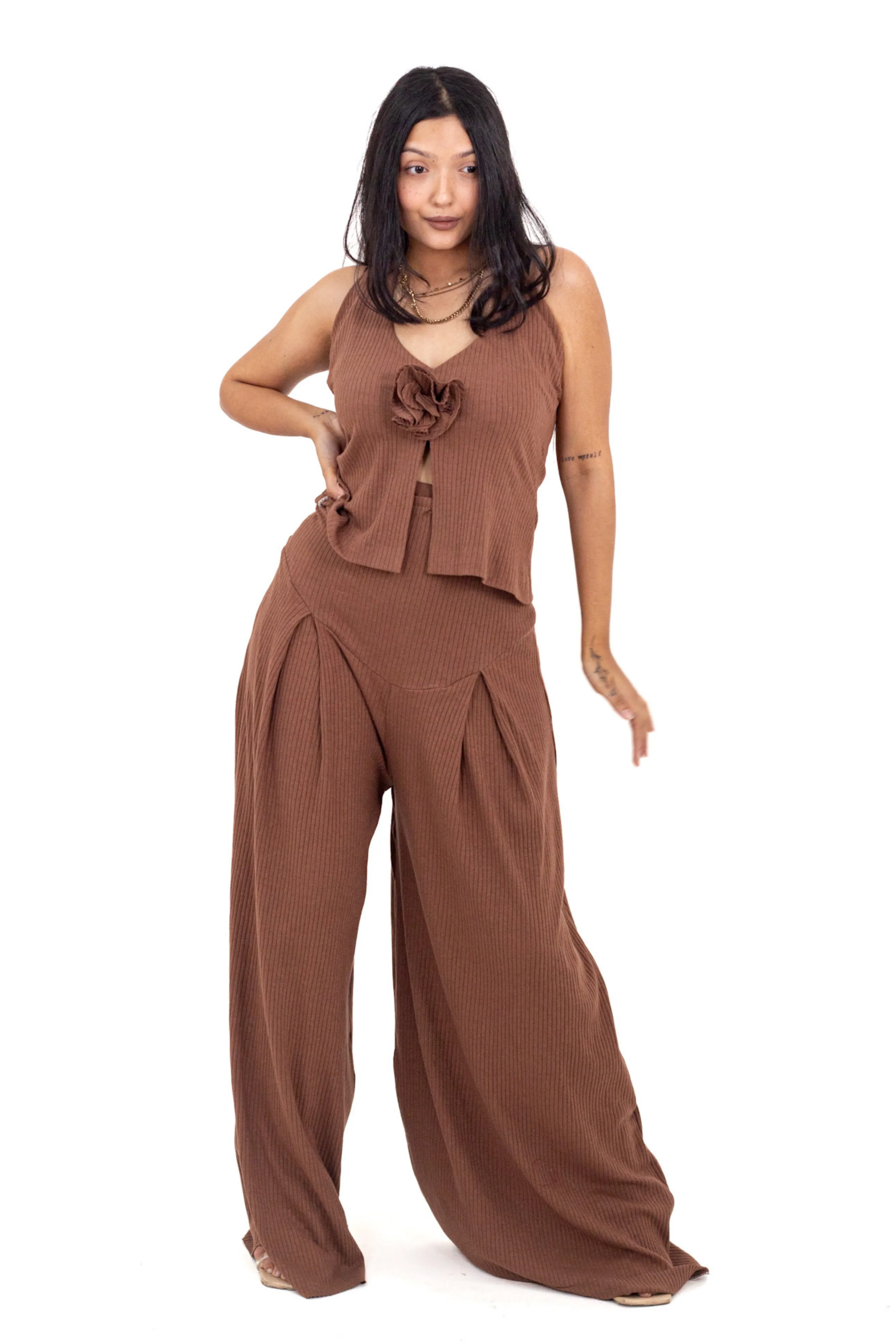 Cherry Red Ribbed Corset Pants