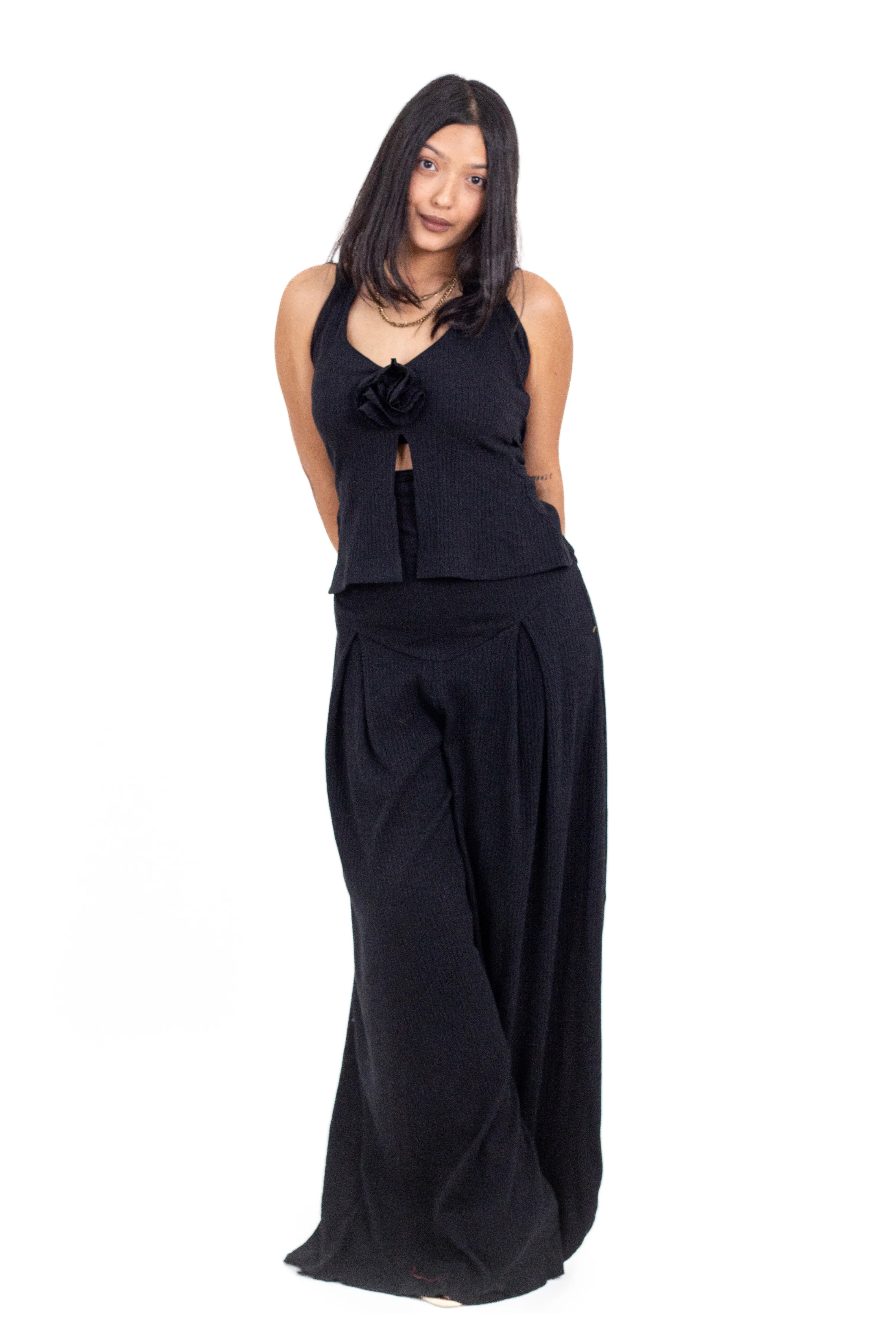 Cherry Red Ribbed Corset Pants