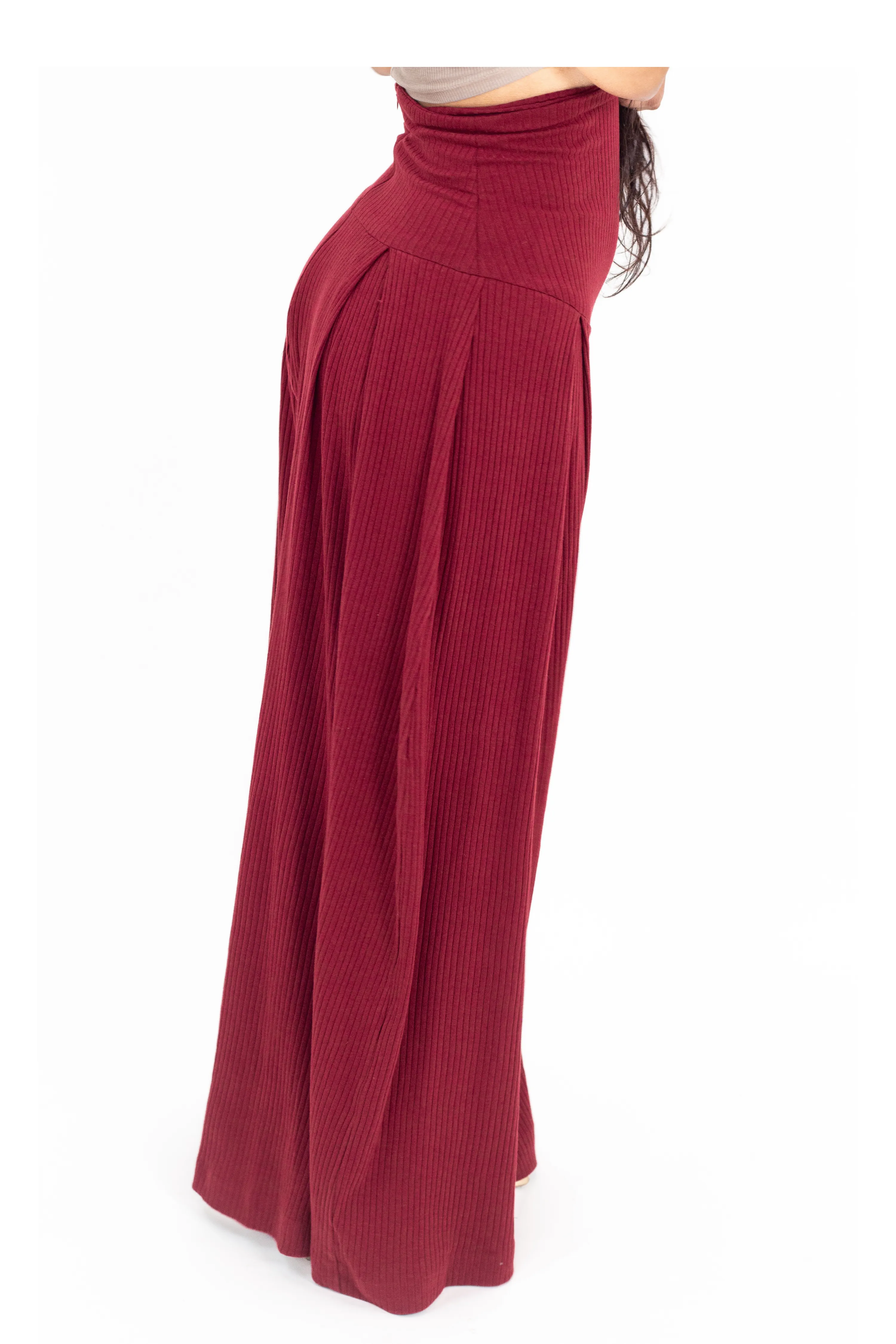Cherry Red Ribbed Corset Pants