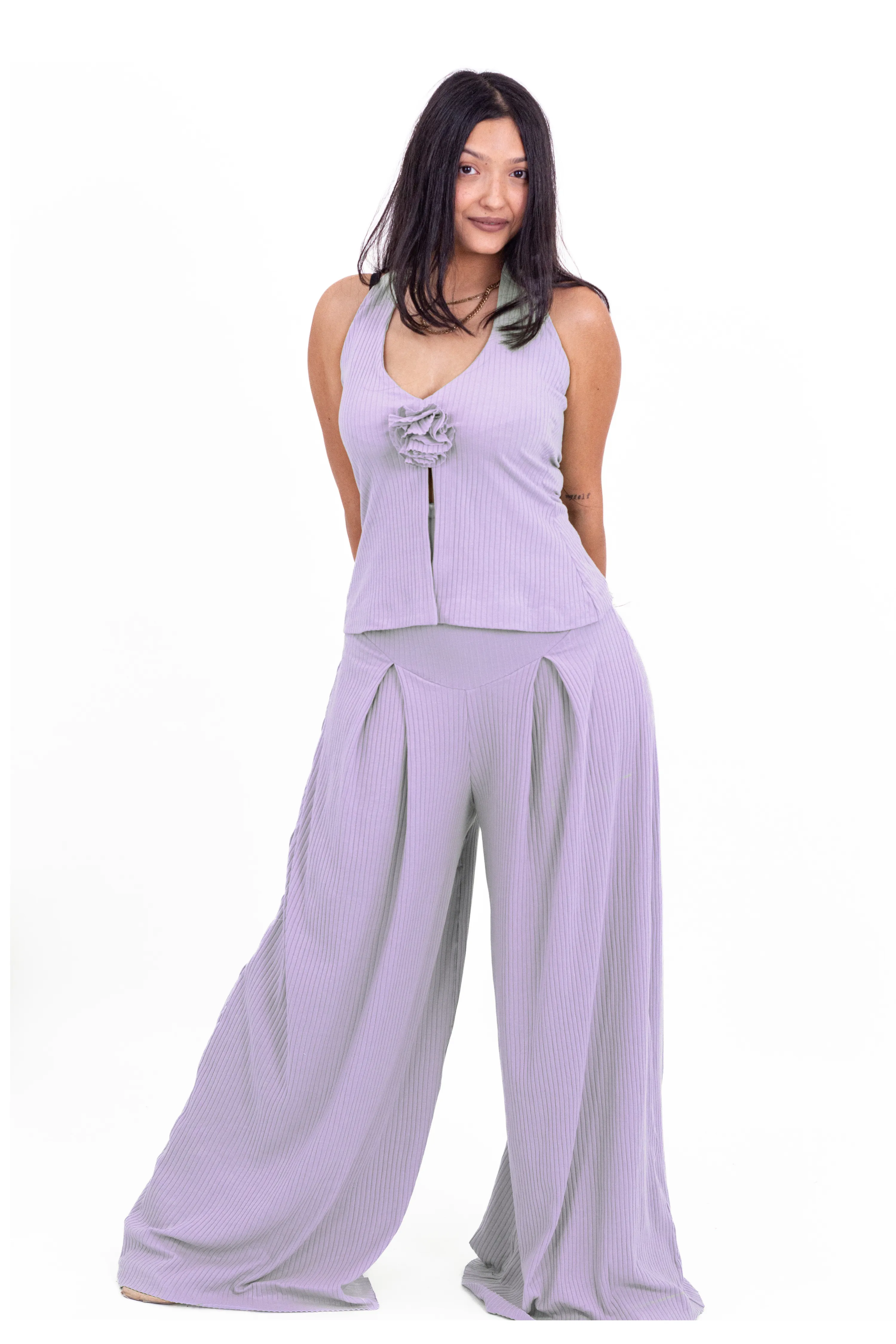 Cherry Red Ribbed Corset Pants