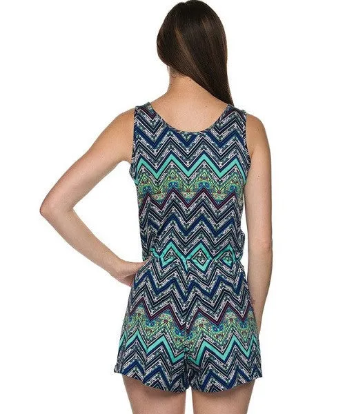 Chevron Print Romper | Blue