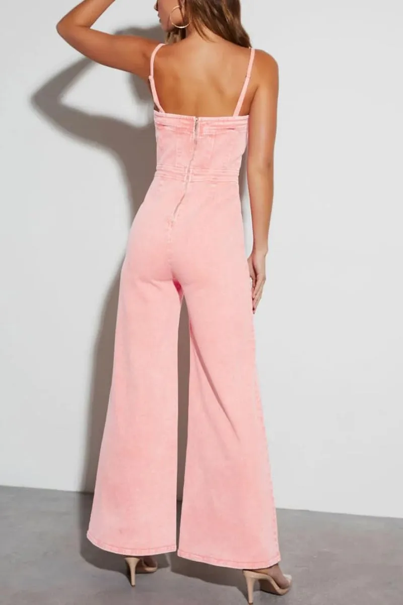 Chouyatou Women's Vintage Distressed Adjustable Strap Denim Overalls Stretchy Sleeveless Jumpsuit Jeans Pants