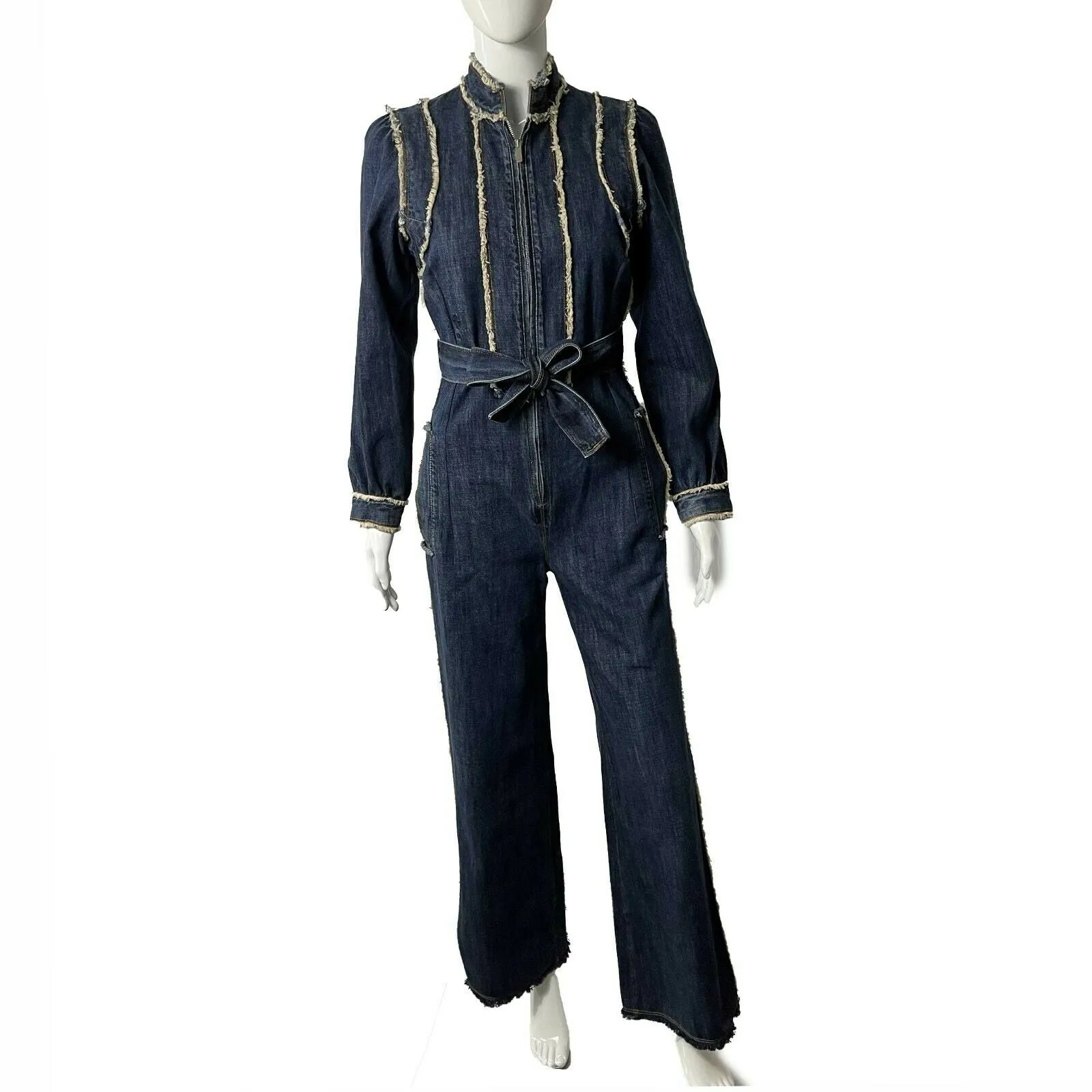 Christian Dior - Denim Zip - Cream / Dark Wash Denim Jumpsuit - 34 US 2