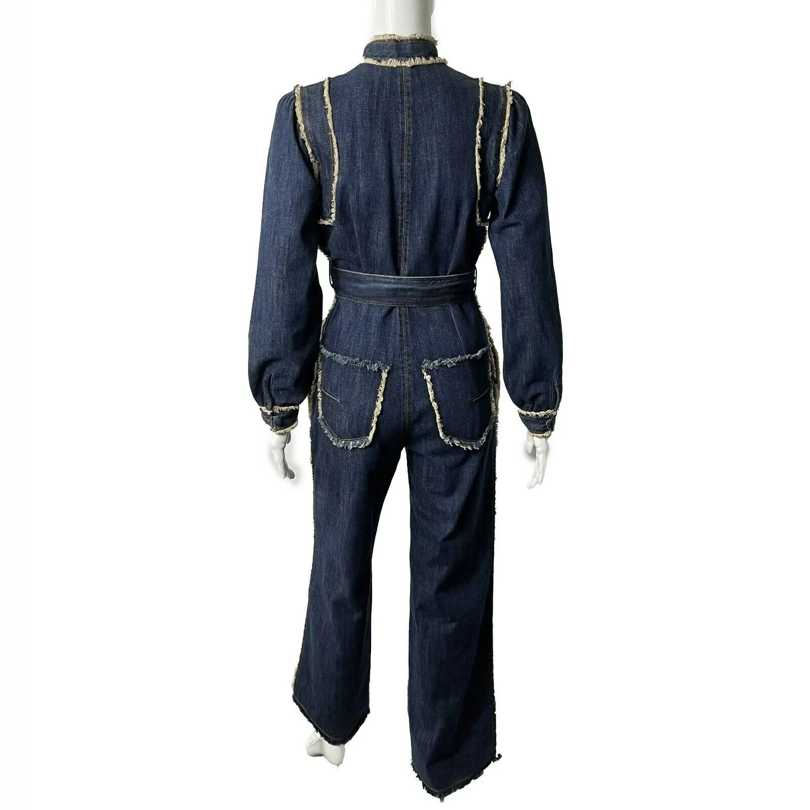 Christian Dior - Denim Zip - Cream / Dark Wash Denim Jumpsuit - 34 US 2