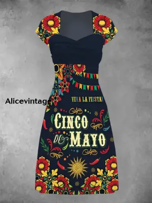 Cinco De Mayo Art Print Short Sleeve Vintage Dress
