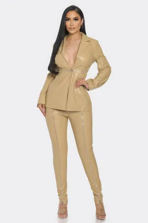 Classy Pu Leather Zipper Top & Pant Set