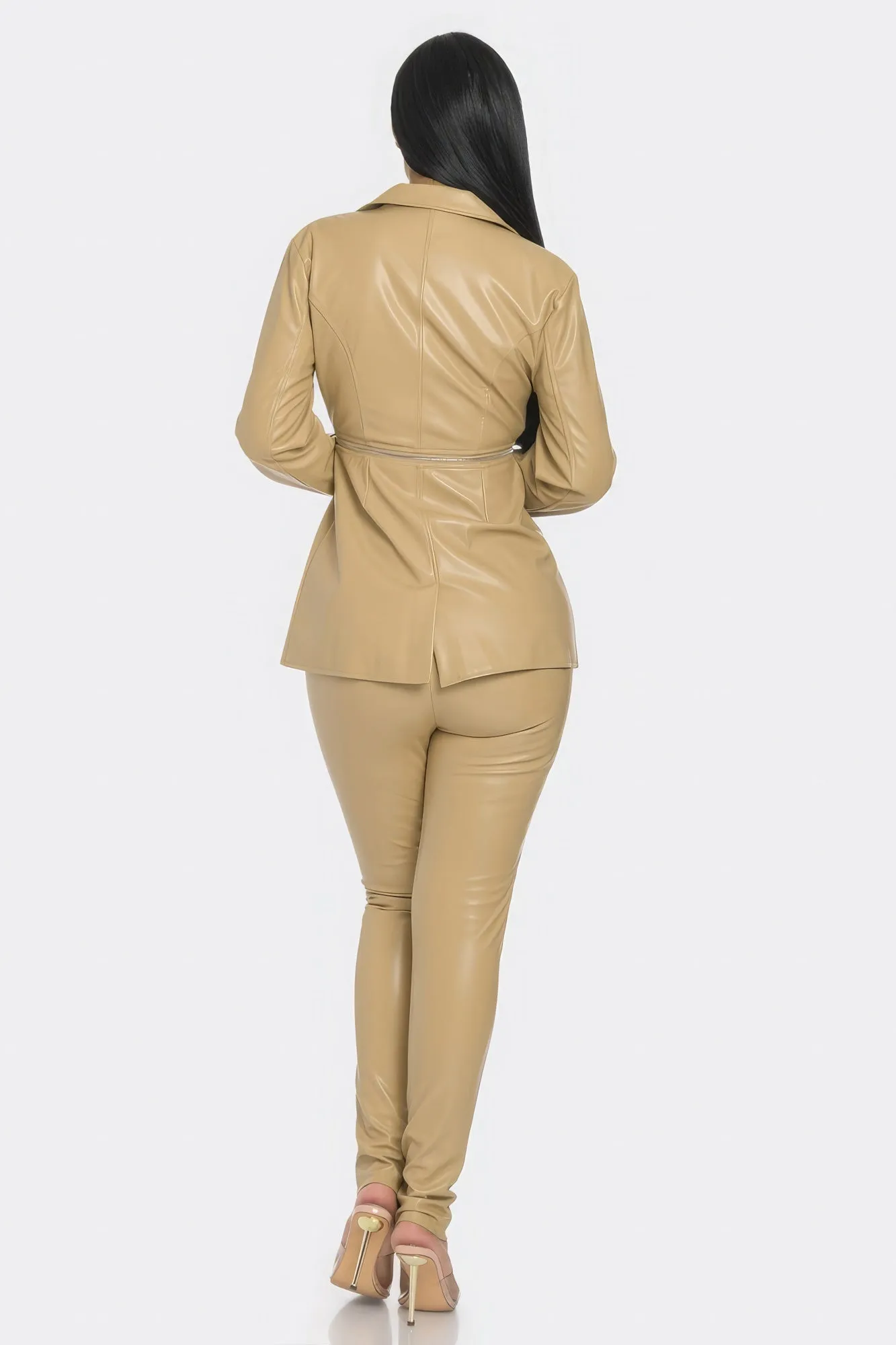 Classy Pu Leather Zipper Top & Pant Set